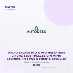 Tenda Radio Enlace PTO a PTO Hasta 5KM 2.4GHZ 12DBI 802.11B/G/N MIMO 150MBPS IP64 POE O Fuente 12VDC/1A