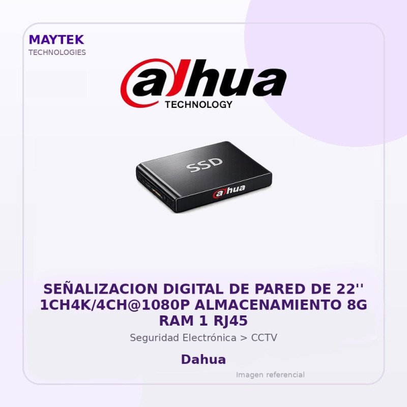 Dahua Señalizacion Digital De Pared De 22'' 1Ch4K/4Ch@1080P Almacenamiento 8G Ram 1 Rj45