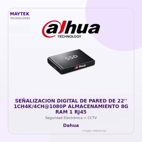 Dahua Señalizacion Digital De Pared De 22'' 1Ch4K/4Ch@1080P Almacenamiento 8G Ram 1 Rj45