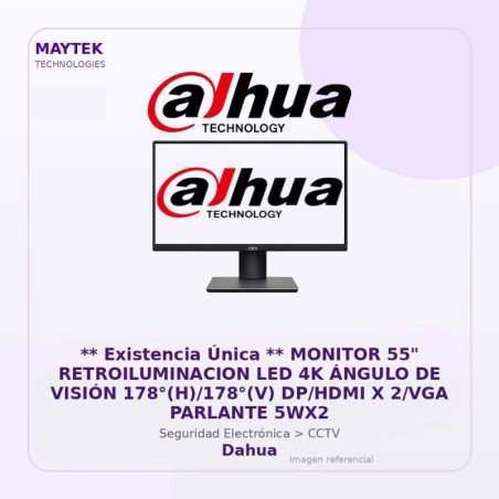 Dahua ** Existencia Única ** Monitor 55" Retroiluminacion Led 4K Ángulo De Visión 178°(H)/178°(V) Dp/HDMI X 2/Vga Parlante 5Wx2