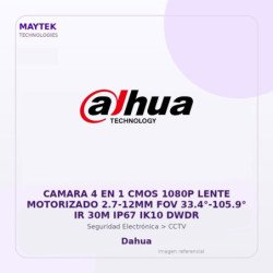 Dahua Camara 4 En 1 Cmos 1080P Lente Motorizado 2.7-12Mm Fov 33.4°-105.9° Ir 30M Ip67 Ik10 Dwdr