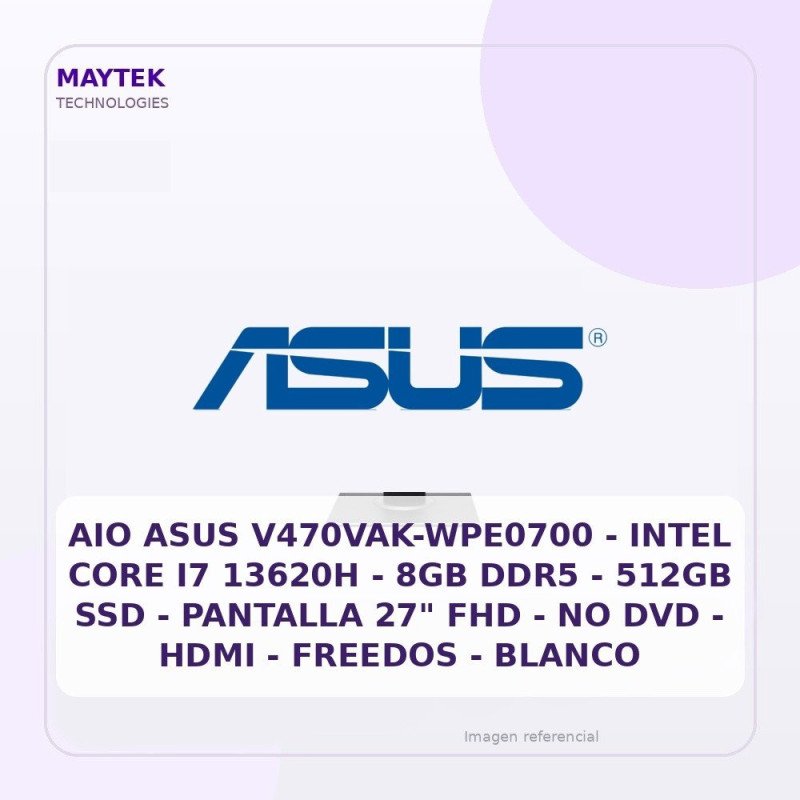 ASUS V470VAK-WPE0700 Intel CORE I7 13620H 8GB 512GB SSD 27" FREE Negro TECLADO/MOUSE Inalambrico