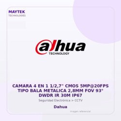 Dahua Camara 4 En 1 1/2,7" Cmos 5Mp@20Fps Tipo Bala Metalica 2,8Mm Fov 93° Dwdr Ir 30M Ip67