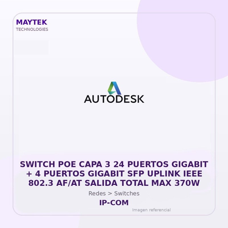 IP-COM Switch POE CAPA 3 24 Puertos Gigabit + 4 Puertos Gigabit SFP Uplink IEEE 802.3 AF/AT Salida Total MAX 370W