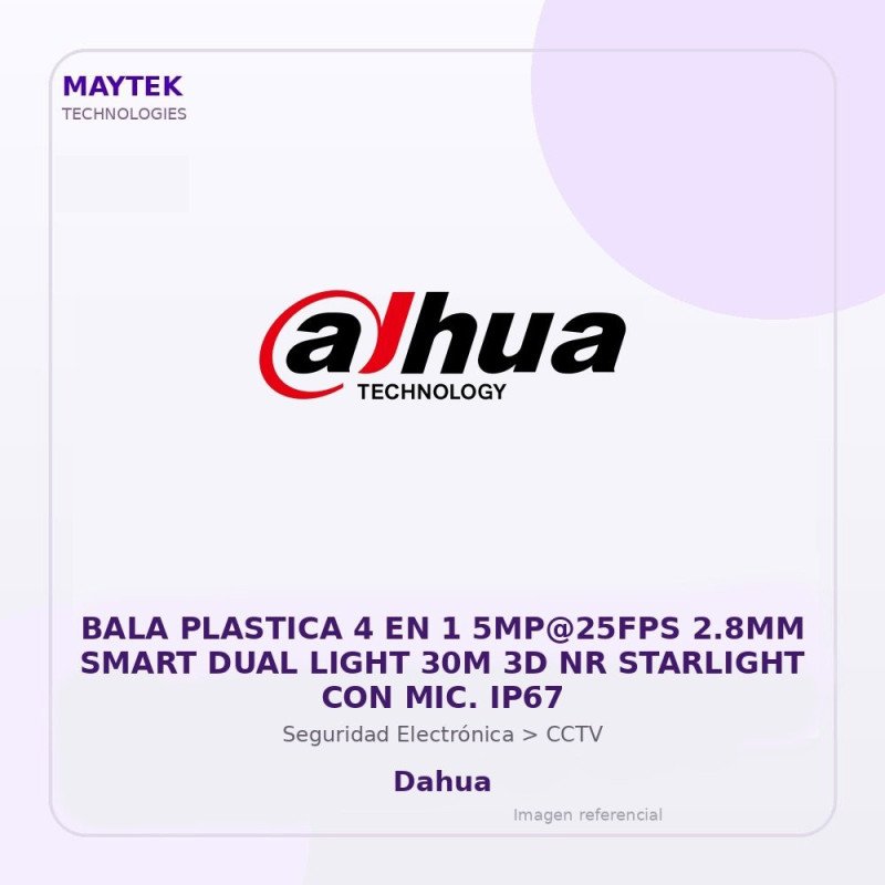 Dahua Bala Plastica 4 En 1 5Mp@25Fps 2.8Mm Smart Dual Light 30M 3D Nr Starlight Con Mic. Ip67