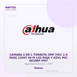 Dahua Camara 4 En 1 Torreta 5Mp Tioc 2.0 Dual Light 40 M Luz Roja Y Azul Mic Incorp Ip67