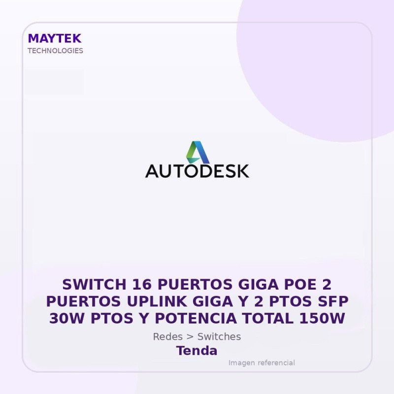 Tenda Switch 16 Puertos GIGA POE 2 Puertos Uplink GIGA y 2 PTOS SFP 30W PTOS y Potencia Total 150W