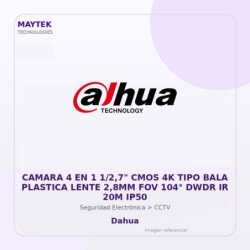 Dahua Camara 4 En 1 1/2,7" Cmos 4K Tipo Bala Plastica Lente 2,8Mm Fov 104° Dwdr Ir 20M Ip50