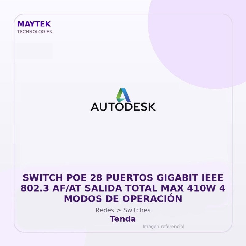 Tenda Switch POE 28 Puertos Gigabit IEEE 802.3 AF/AT Salida Total MAX 410W 4 Modos de Operación