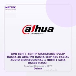 Dahua Xvr 8Ch + 4Ch Ip Grabacion Cvi/Ip Hasta 4K Ahd/Tvi Hasta 5Mp Rec Facial Audio Bidireccional 1 HDMI 1 Sata Rs485 H265+