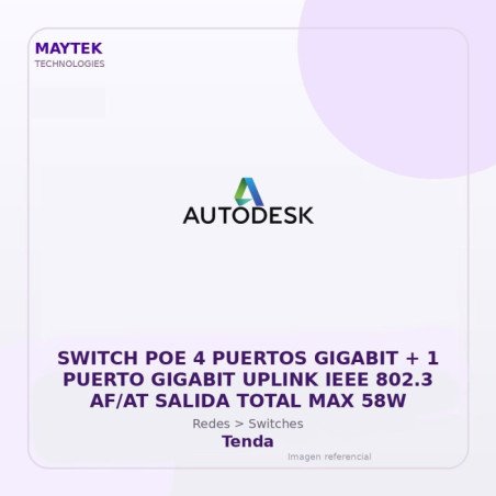 Tenda Switch POE 4 Puertos Gigabit + 1 Puerto Gigabit Uplink IEEE 802.3 AF/AT Salida Total MAX 58W