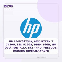 Hp 15-fc0275la, Amd Ryzen 7 7730u, SSD 512gb, DDR4 16gb, No Dvd, Pantalla 15.6" FHD, Freedos, Dorado (b9tr3la#abm)