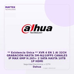Dahua ** Existencia Única ** Xvr 4 En 1 Ai 32Ch Grabación Hasta 5M-N@10Fps Canales Ip Max 6Mp H.265+ 2 Sata Hasta 10Tb 1P HDMI