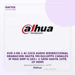Dahua Xvr 4 En 1 Ai 32Ch Audio Bidireccional Grabación Hasta 5M-N@10Fps Canales Ip Max 6Mp H.265+ 2 Sata Hasta 10Tb 1P HDMI