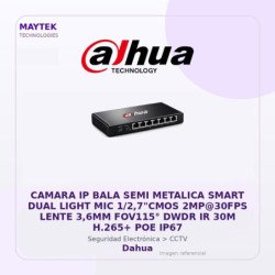 Dahua Camara Ip Bala Semi Metalica Smart Dual Light Mic 1/2,7"Cmos 2Mp@30Fps Lente 3,6Mm Fov115° Dwdr Ir 30M H.265+ POE Ip67