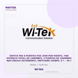 Wi-Tek Switch POE 8 Puertos POE (30W por Puerto, 76W Potencia Total) de 1000MBPS, 2 Puertos de 1000MBPS RJ45 Enlace Ascendente