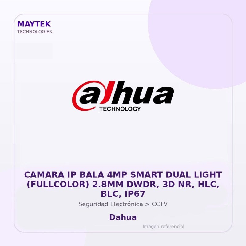 Dahua Camara Ip Bala 4Mp Smart Dual Light (Fullcolor) 2.8Mm Dwdr, 3D Nr, Hlc, Blc, Ip67