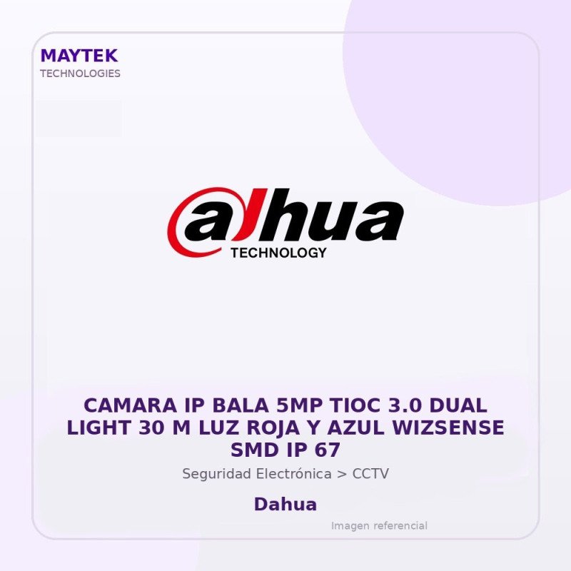Dahua Camara Ip Bala 5Mp Tioc 3.0 Dual Light 30 M Luz Roja Y Azul Wizsense Smd Ip 67