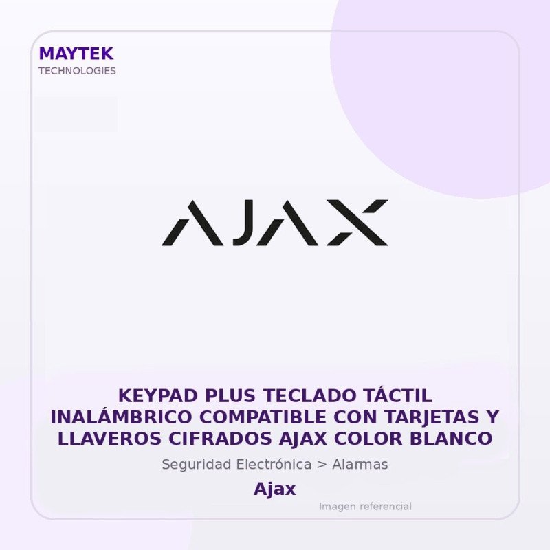 Ajax Keypad PLUS Teclado Táctil Inalámbrico Compatible con Tarjetas y Llaveros Cifrados AJAX Color Blanco