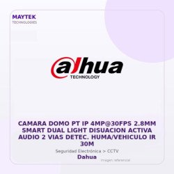 Dahua Camara Domo Pt Ip 4Mp@30Fps 2.8Mm Smart Dual Light Disuacion Activa Audio 2 Vias Detec. Huma/Vehiculo Ir 30M