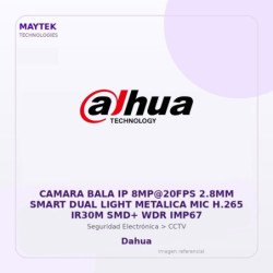 Dahua Camara Bala Ip 8Mp@20Fps 2.8Mm Smart Dual Light Metalica Mic H.265 Ir30M Smd+ Wdr Imp67