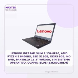 Lenovo Ideapad Slim 3 15ahp10, AMD Ryzen 5 8460hs, SSD 512gb, DDR5 8GB, NO DVD, Pantalla 15.3" Wuxga, Sin Sistema Operativo