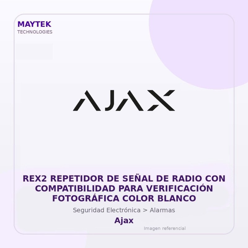Ajax REX2 Repetidor de Señal de Radio con Compatibilidad para Verificación Fotográfica Color Blanco
