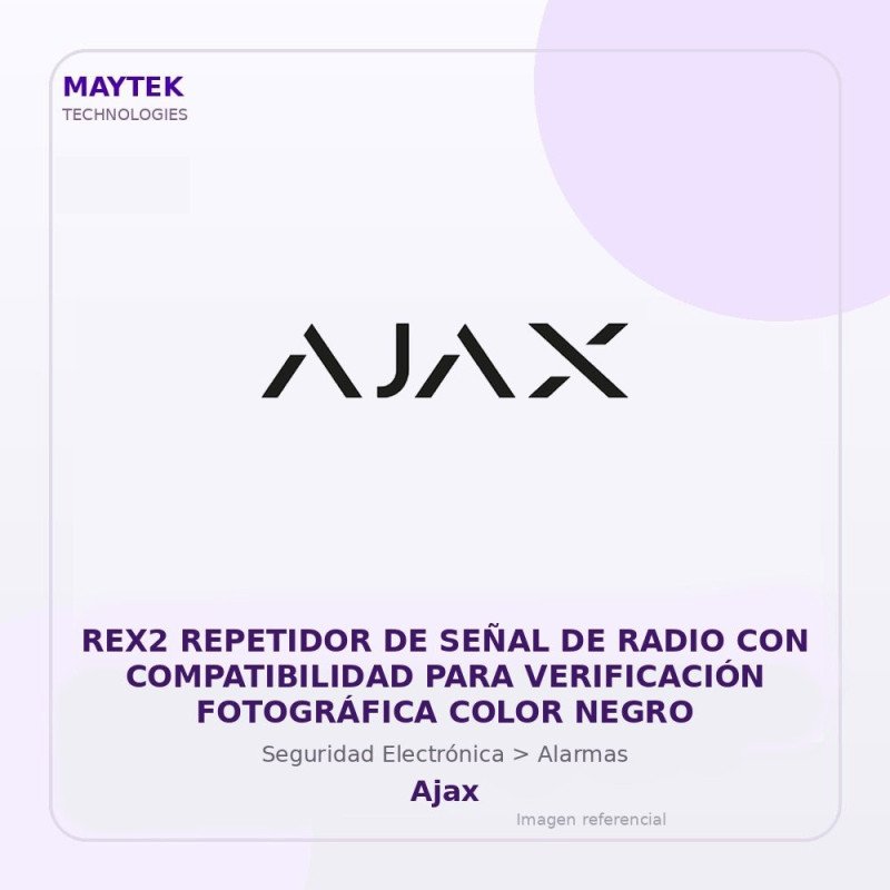 Ajax REX2 Repetidor de Señal de Radio con Compatibilidad para Verificación Fotográfica Color Negro