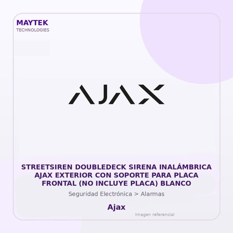 Streetsiren Doubledeck Sirena Inalámbrica AJAX Exterior con Soporte para Placa Frontal (NO Incluye Placa) Blanco