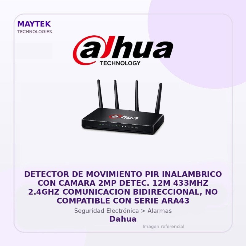 Dahua Detector de Movimiento PIR Inalambrico con Camara 2MP Detec. 12M 433MHZ 2.4GHZ Comunicacion Bidireccional, NO Compatible