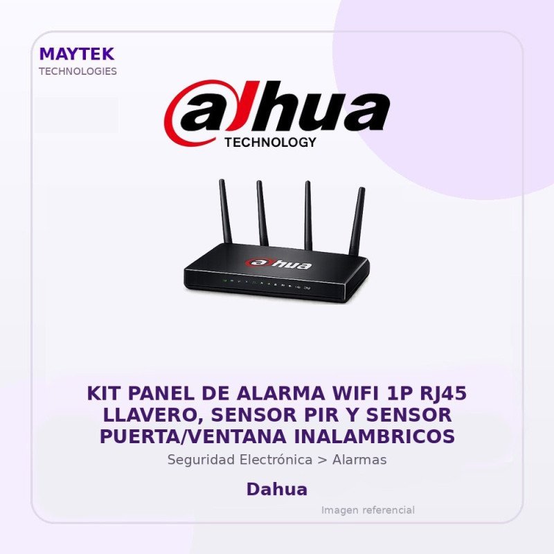 Dahua KIT Panel de Alarma WIFI 1P RJ45 Llavero, Sensor PIR y Sensor PUERTA/VENTANA Inalambricos