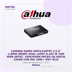Dahua Camara Domo 4Mp@330Fps 1/2.9" 2.8Mm Smart Dual Light H.265 Ir 30M Wdr Detec. Vehi/Huma Micro Sd Hasta 256Gb Con Mic Smd+