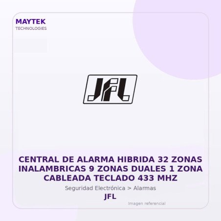 JFL Central de Alarma Hibrida 32 Zonas Inalambricas 9 Zonas Duales 1 ZONA Cableada Teclado 433 MHZ