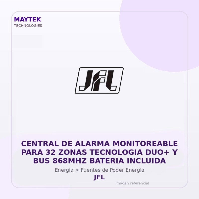JFL Central de Alarma Monitoreable para 32 Zonas Tecnologia DUO+ y BUS 868MHZ Bateria Incluida