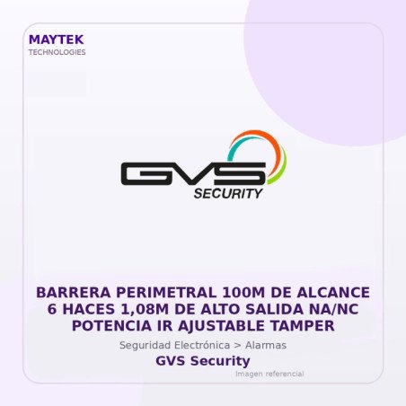 Barrera Perimetral 100M de Alcance 6 Haces 1,08M de ALTO Salida NA/NC Potencia IR Ajustable Tamper