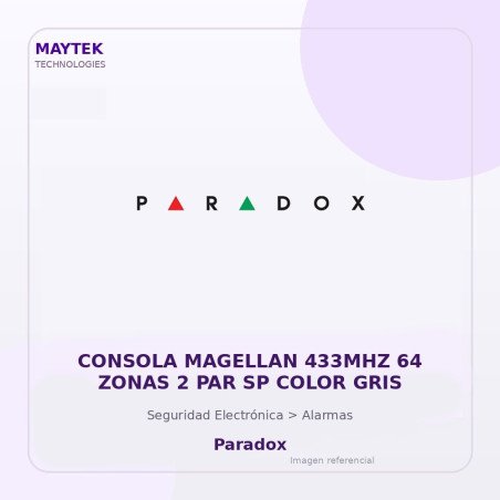 Paradox Consola Magellan 433MHZ 64 Zonas 2 PAR SP Color GRIS