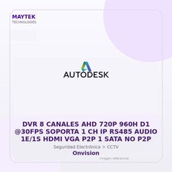 Gvs Security Dvr 8 Canales Ahd 720P 960H D1 @30Fps Soporta 1 Ch Ip Rs485 Audio 1E/1S HDMI Vga P2P 1 Sata No P2P