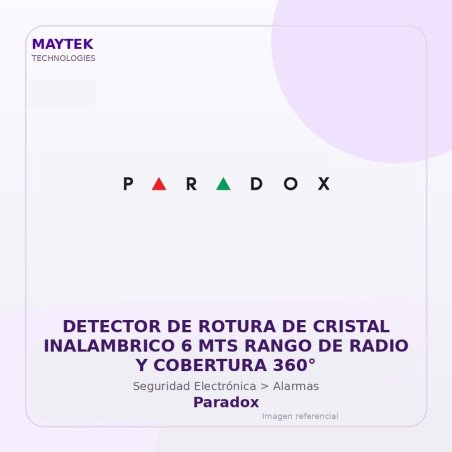 Paradox Detector de Rotura de Cristal Inalambrico 6 MTS Rango de Radio y Cobertura 360°
