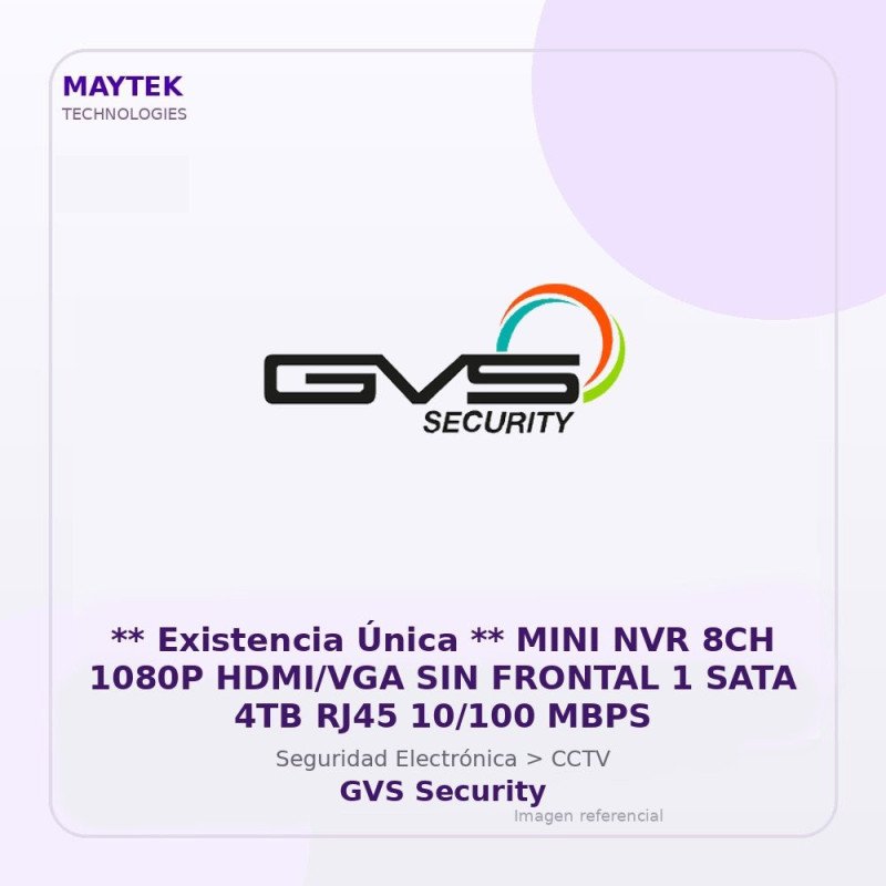 Gvs Security ** Existencia Única ** Mini Nvr 8Ch 1080P HDMI/Vga Sin Frontal 1 Sata 4Tb Rj45 10/100 Mbps