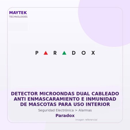 Paradox Detector Microondas DUAL Cableado ANTI Enmascaramiento E Inmunidad de Mascotas para USO Interior
