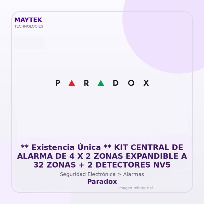 Paradox KIT Central de Alarma de 4 X 2 Zonas Expandible a 32 Zonas + 2 Detectores NV5