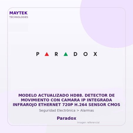 Paradox Modelo Actualizado HD88. Detector de Movimiento con Camara IP Integrada Infrarojo Ethernet 720P H.264 Sensor CMOS
