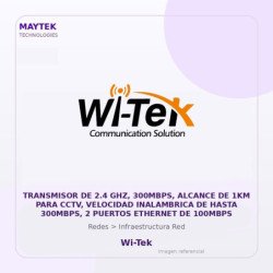Wi-Tek Transmisor De 2.4 Ghz, 300Mbps, Alcance De 1Km Para Cctv, Velocidad Inalambrica De Hasta 300Mbps, 2 Puertos Ethernet De