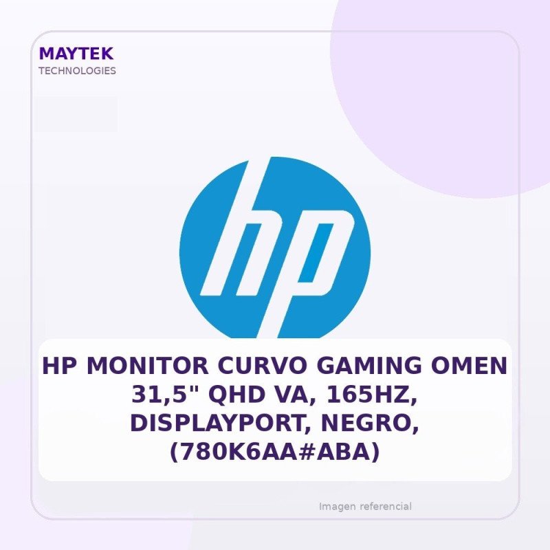 Hp Monitor Curvo Gaming Omen 31,5" Qhd Va, 165hz, Displayport, Negro, (780k6aa#aba)
