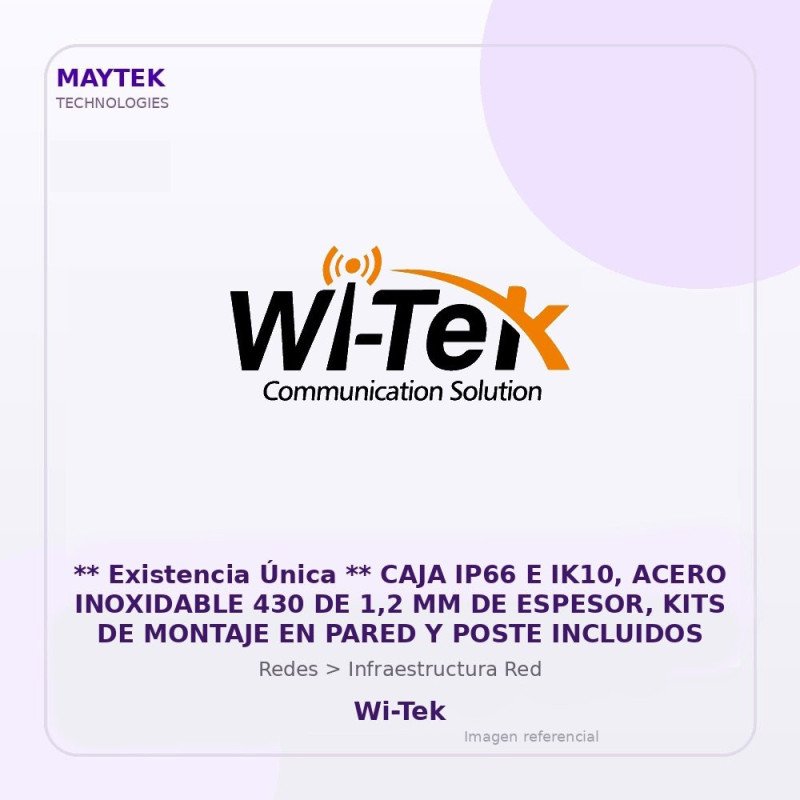 Wi-Tek ** Existencia Única ** Caja Ip66 E Ik10, Acero Inoxidable 430 De 1,2 Mm De Espesor, Kits De Montaje En Pared Y Poste Inc