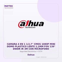 Dahua Camara 4 en 1 1/2,7" CMOS 1080P MINI DOMO Plastico Lente 2,1MM FOV 139° DWDR IR 3M con Microfono