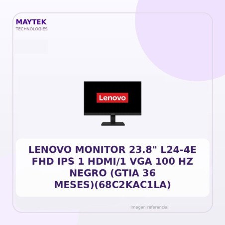 Lenovo Monitor 23.8" L24-4e FHD Ips 1 Hdmi/1 VGA 100 Hz Negro (68c2kac1la)