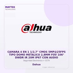 Dahua Camara 4 en 1 1/2,7" CMOS 5MP@25FPS TIPO DOMO Metalico 2,8MM FOV 106° DWDR IR 20M IP67 con Audio
