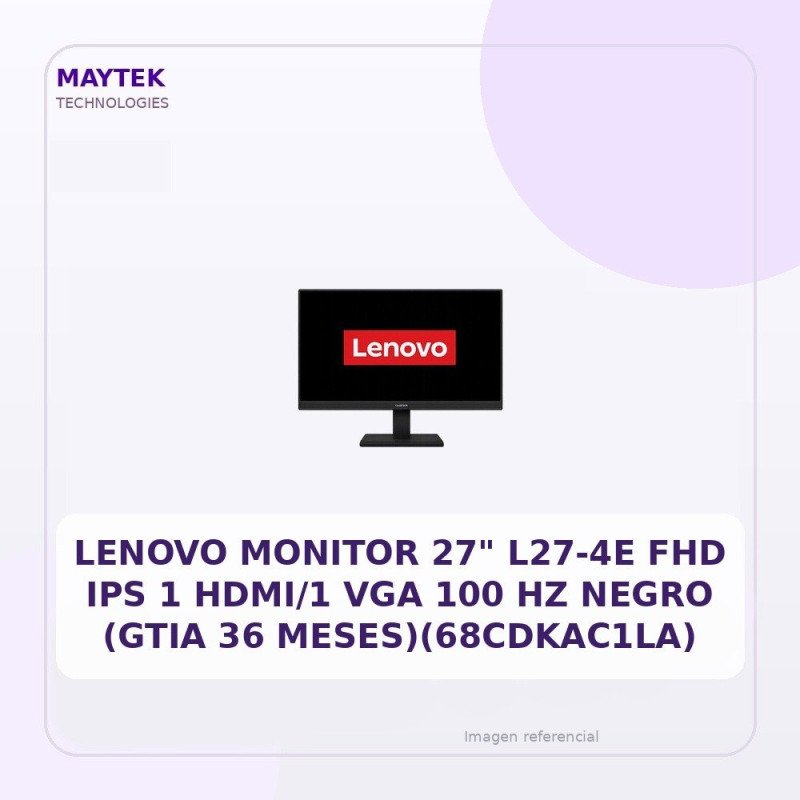Lenovo Monitor 27" L27-4e FHD Ips 1 Hdmi/1 VGA 100 Hz Negro (68cdkac1la)