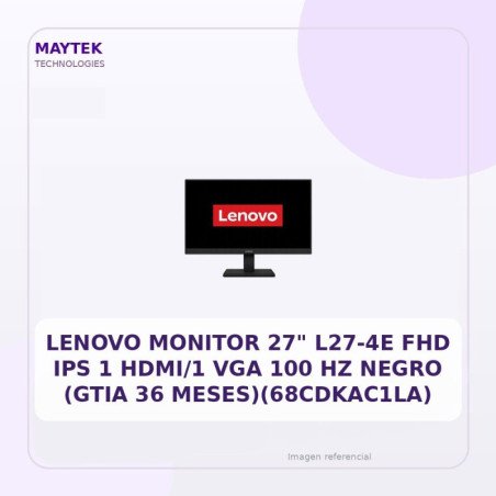 Lenovo Monitor 27" L27-4e FHD Ips 1 Hdmi/1 VGA 100 Hz Negro (68cdkac1la)